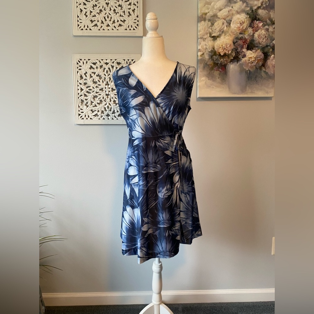 Wrap Around V Neck Knee Length Dress